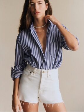 Sézane “Le Summer Shorts” Ecru Denim High Rise Raw Hem Shorts Size 34